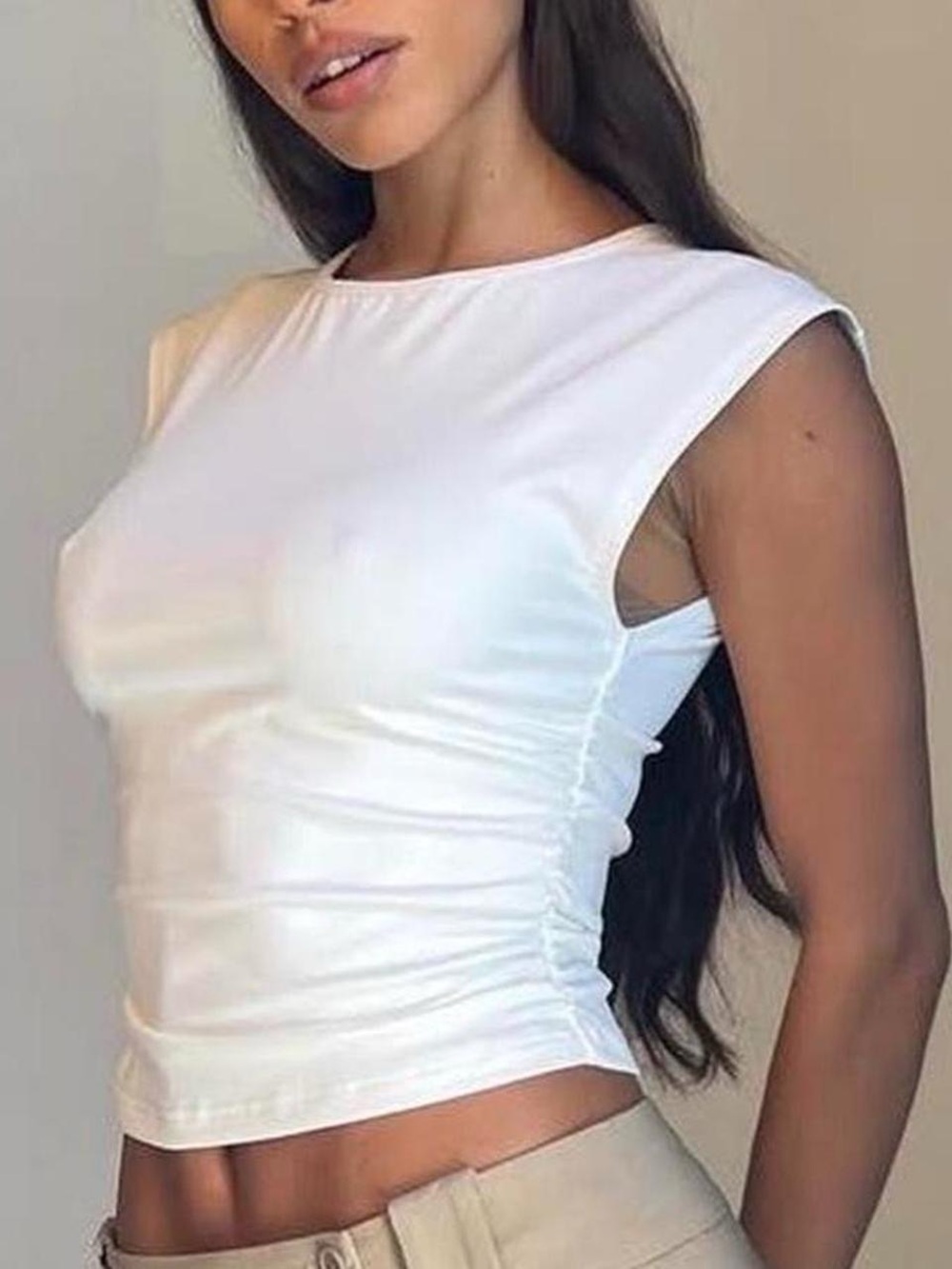 Tiger Mist White Sleeveless Crewneck Tank